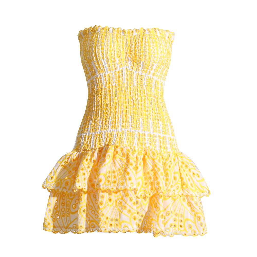 MIA BRODERIE MINI DRESS - YELLOW