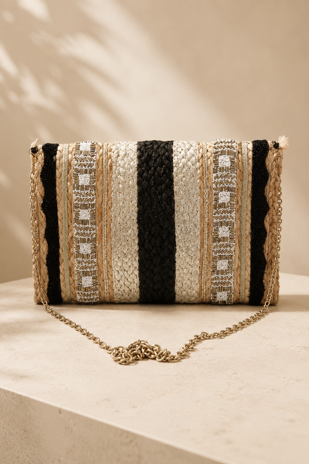Shimmering straw bag