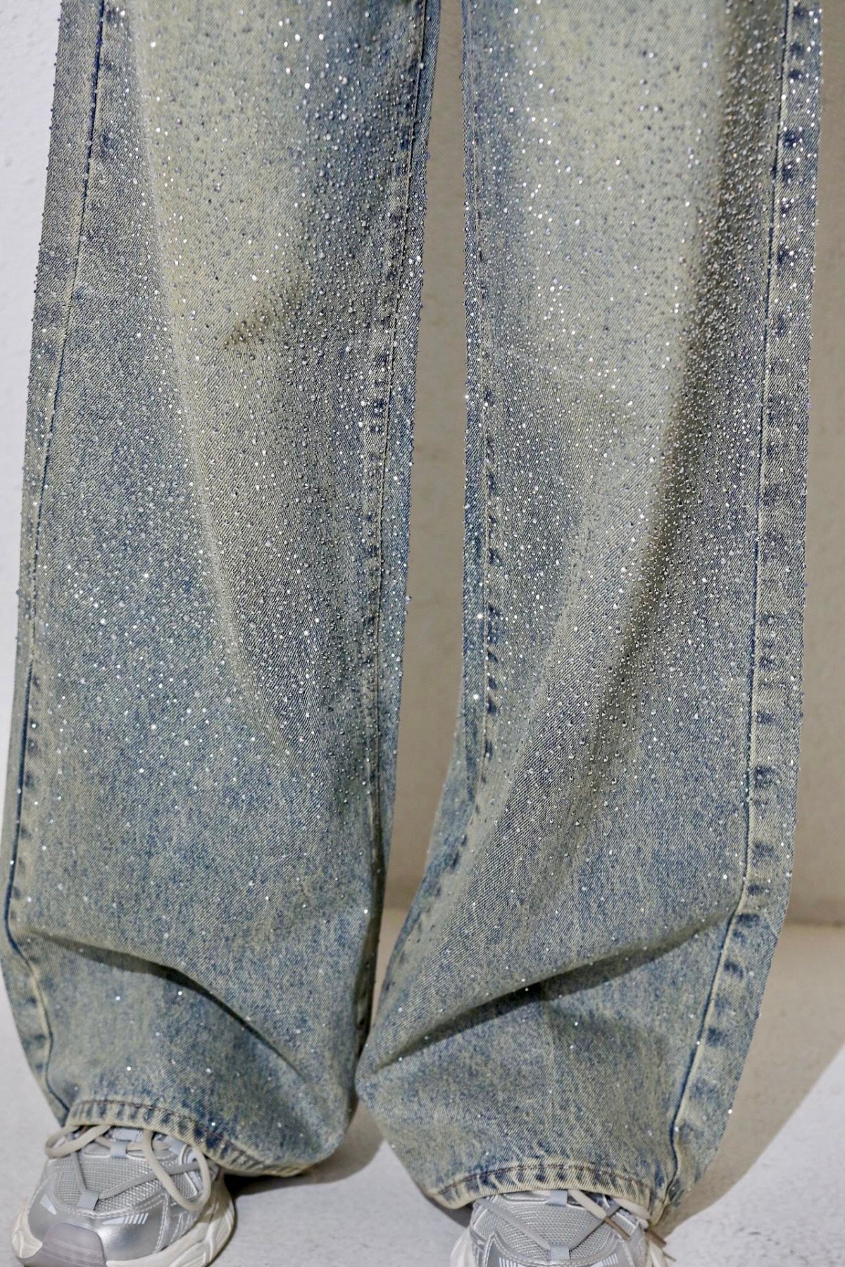 Taşlı premium yüksek bel jean