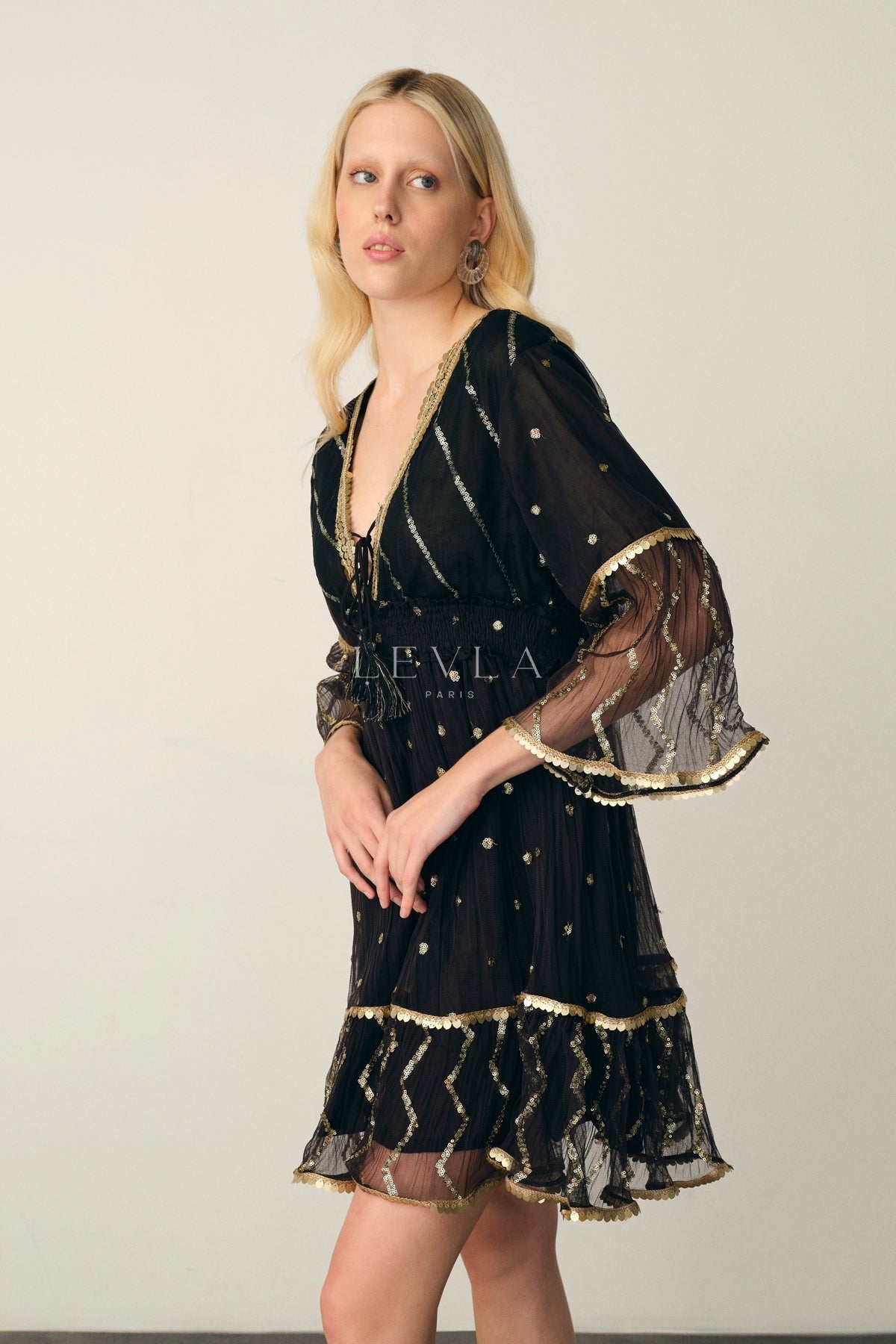 Neta Dress - Short dress with golden details - White