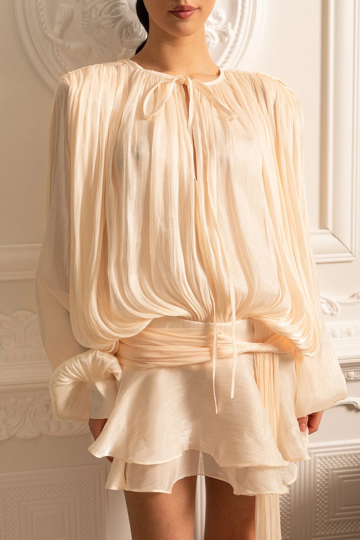 ADÈLE SILK TOUCH MINI DRESS – BEIGE