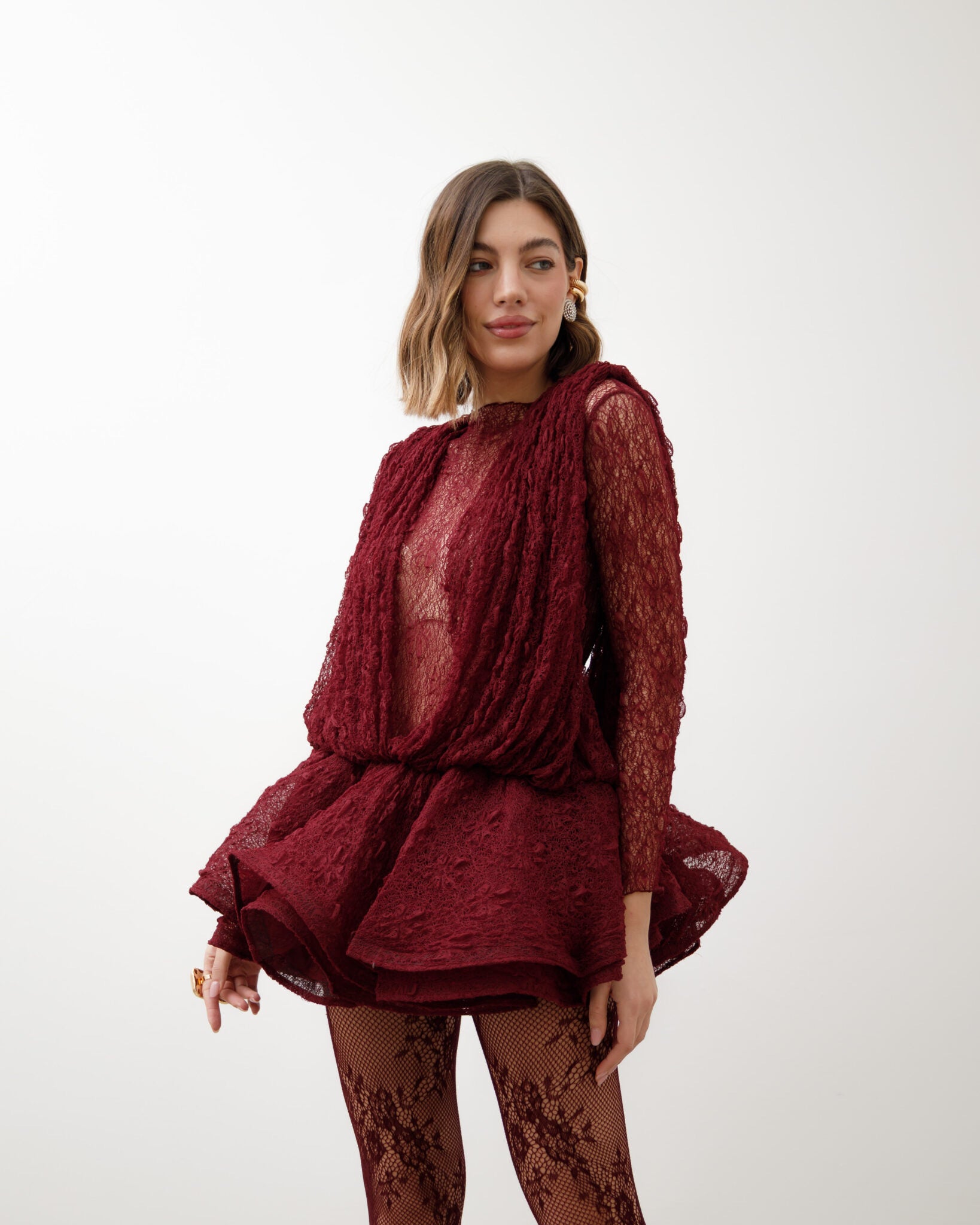 AURÉLIE LACE DRESS - BURGUNDY