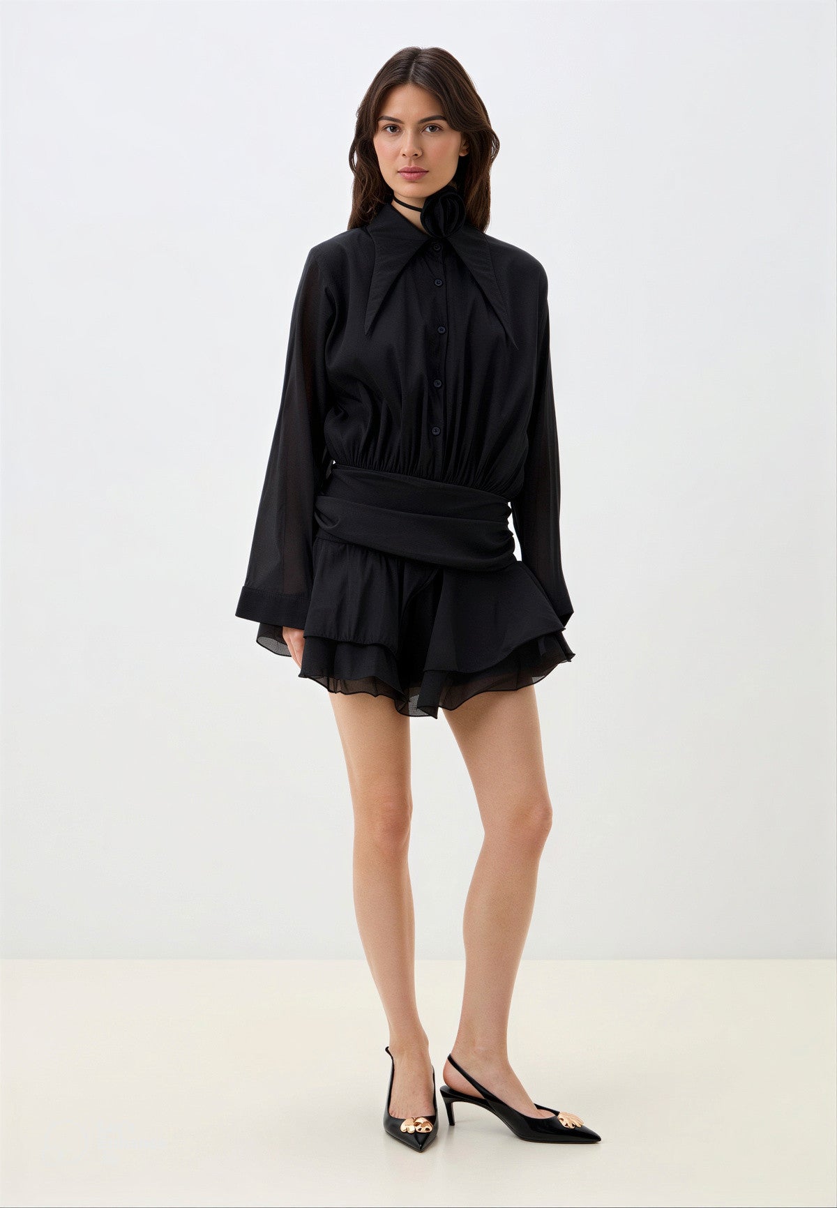 LOUISE CHIFFON MINI DRESS - BLACK
