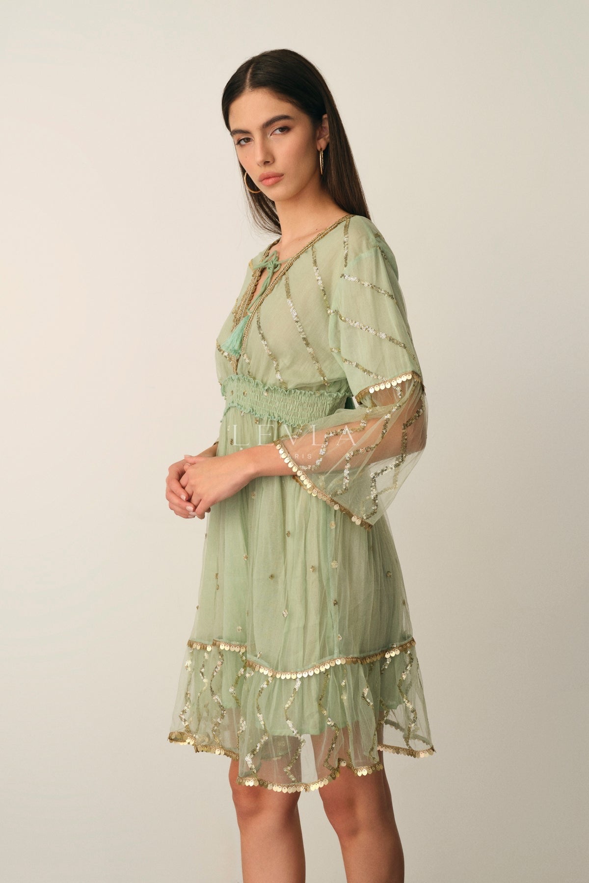Neta Dress - Short dress with golden details - White