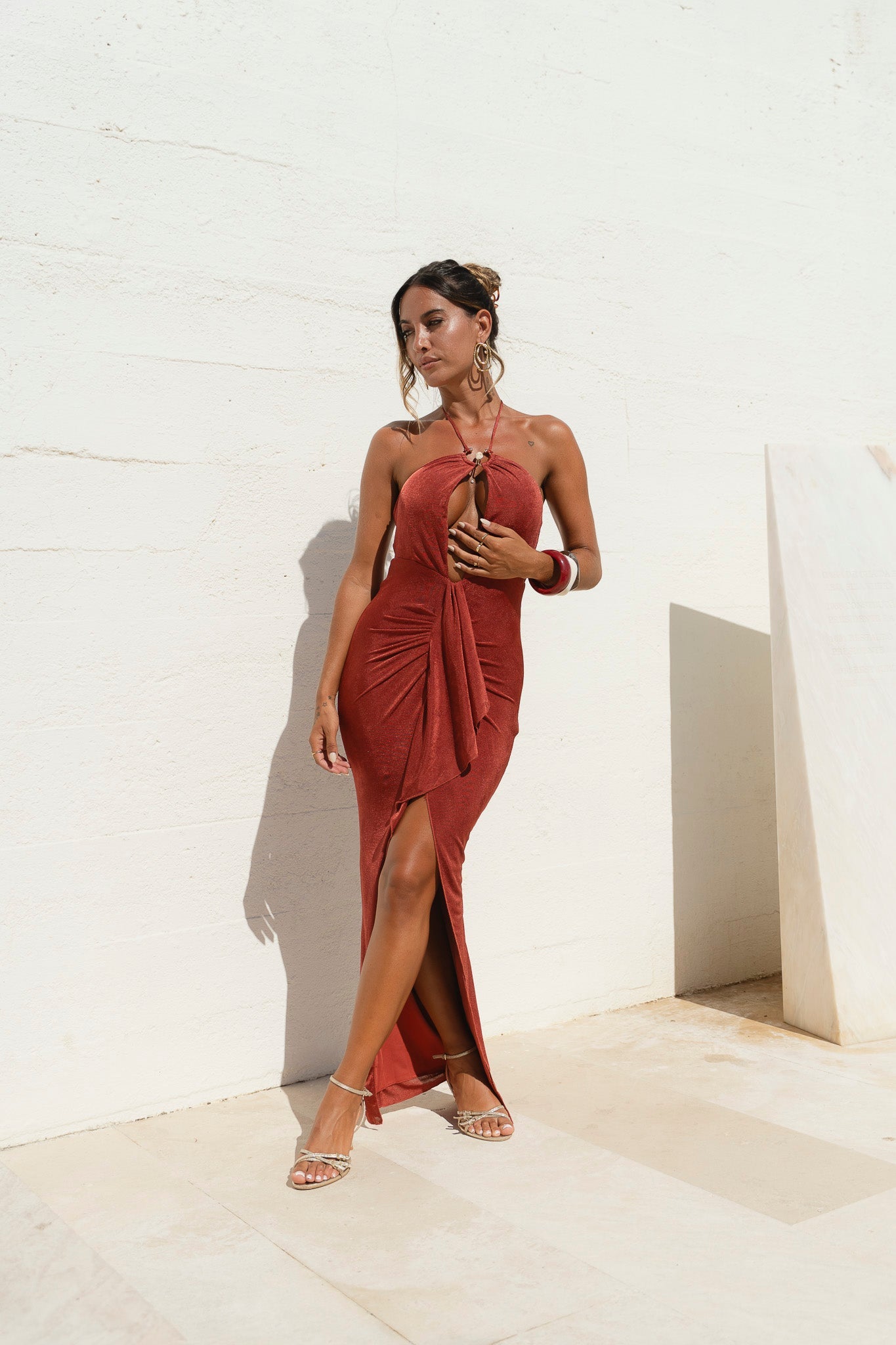 MAËLLE HALTER MAXI DRESS - TERRACOTTA