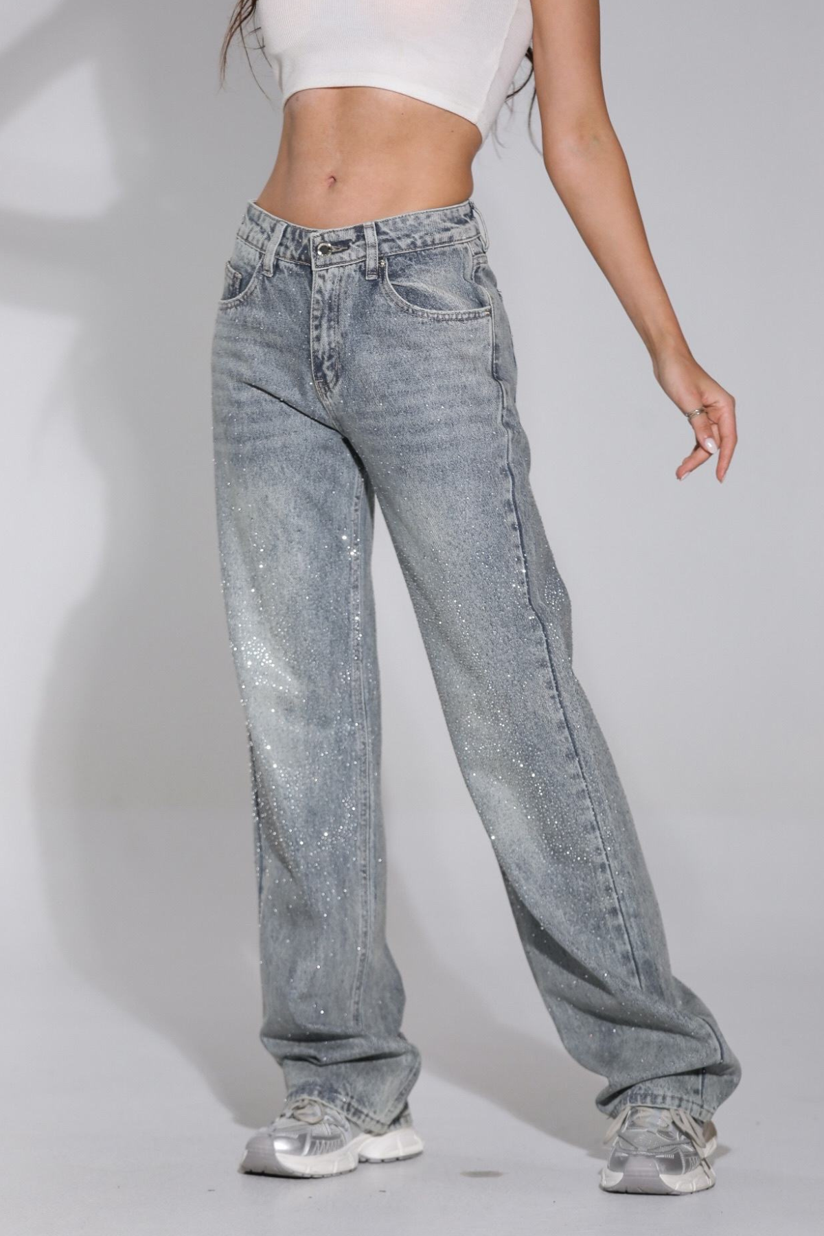 Taşlı jean pantolon